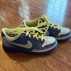 Nike Kids' Blue and White Sneakers with Yellow Laces